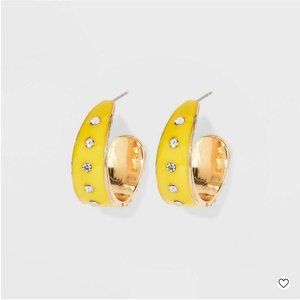 NWT SUGARFIX by BaubleBar Rhinestone Crystal Yellow Enamel Huggie Hoop Earrings